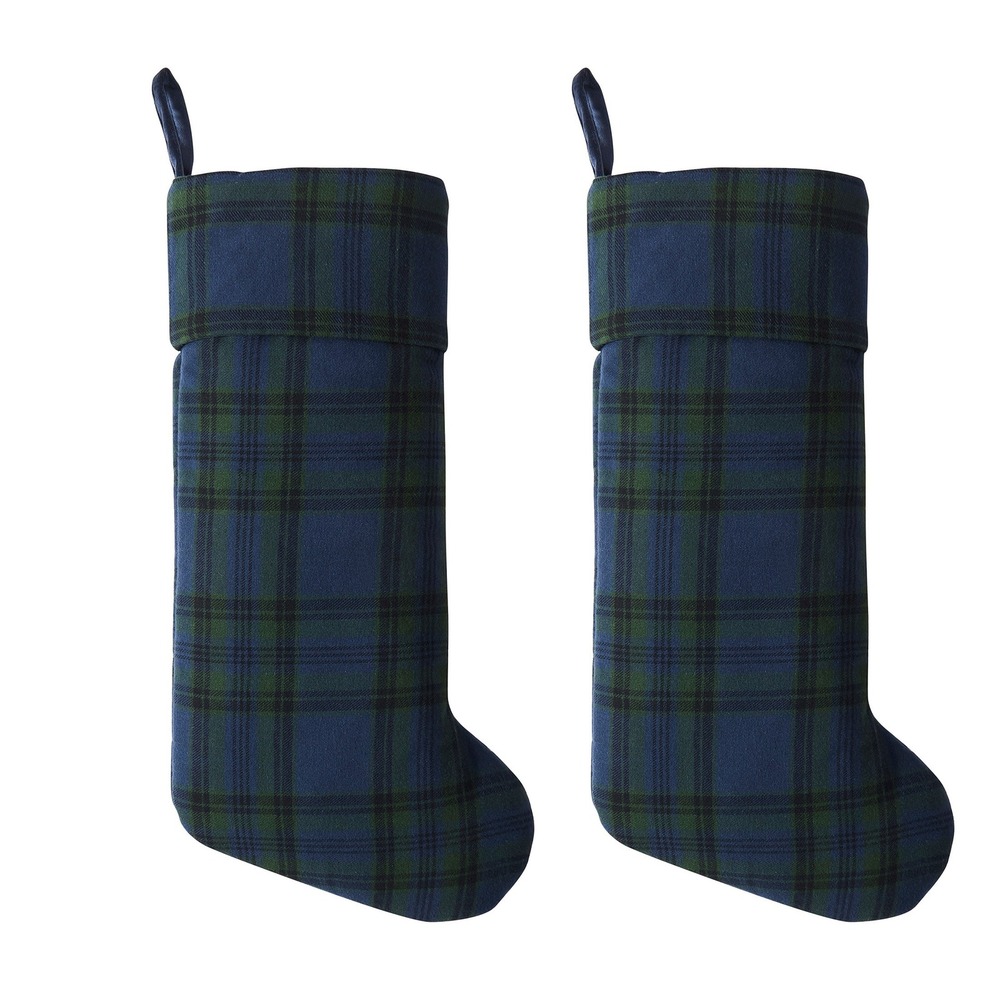 My Texas House Angie Blue Plaid Christmas Stockings 20x10, Set of 2 - 2026